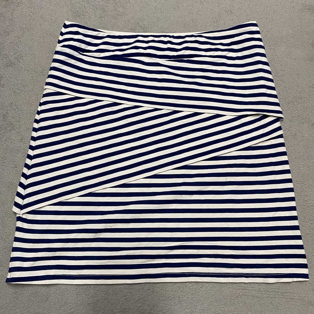 J McLaughlin Nicola Skirt Large Blue Shite Striped Catalina Cloth Stretch Tiered